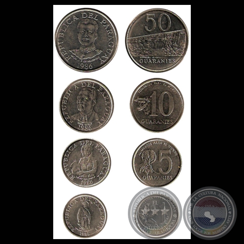 SERIE 1986 - 1, 5, 10 y 50 GUARANES - METAL: ACERO 