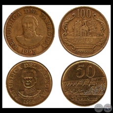 SERIE 1995 - 50 (COBRE, ZINC, NÍQUEL) y 100 GUARANÍES (LATÓN)