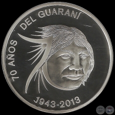 2013 - 1 GUARANÍ (PLATA) - PM 268 - 70 AÑOS DEL GUARANÍ - INDÍGENA GUARANÍ