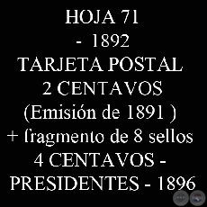 1892 - TARJETA POSTAL 2 CENTAVOS y SELLO 4 CENTAVOS (1896)
