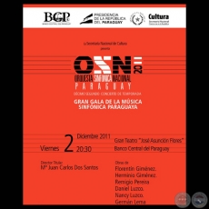 MÚSICA SINFÓNICA PARAGUAYA EN EL DÉCIMO SEGUNDO CONCIERTO DE TEMPORADA DE LA OSN - VIERNES, 2 DE DICIEMBRE 2011