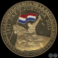 100 GUARANES (ORO NRDICO) PM 260 - 1811 2011 BICENTENARIO DE LA INDEPENDENCIA DEL PARAGUAY 