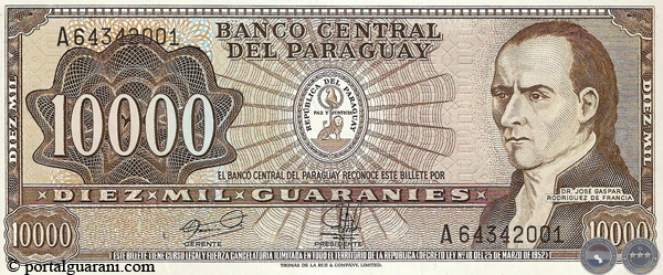 DIEZ MIL GUARANÍES - MC223.J.2 - FIRMA: GILBERTO RODRÍGUEZ GARCETE - RAÚL VERA BOGADO (FIRMAS GRUESAS)