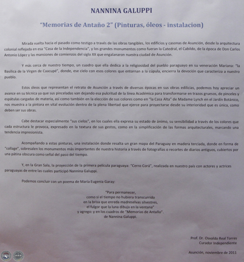 EXPOSICIÓN MEMORIAS DE ANTAÑO 2, 2011 - PINTURAS E INSTALACIÓN DE NANNINA GALLUPPI