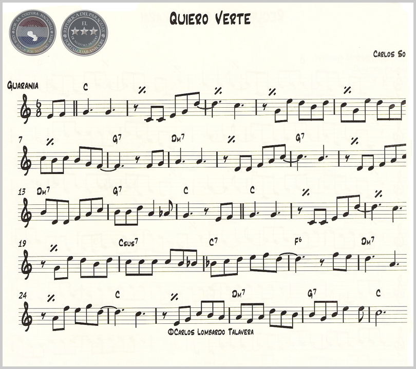 QUIERO VERTE (PARTITURA) - GUARANIA DE CARLOS SOSA MELGAREJO