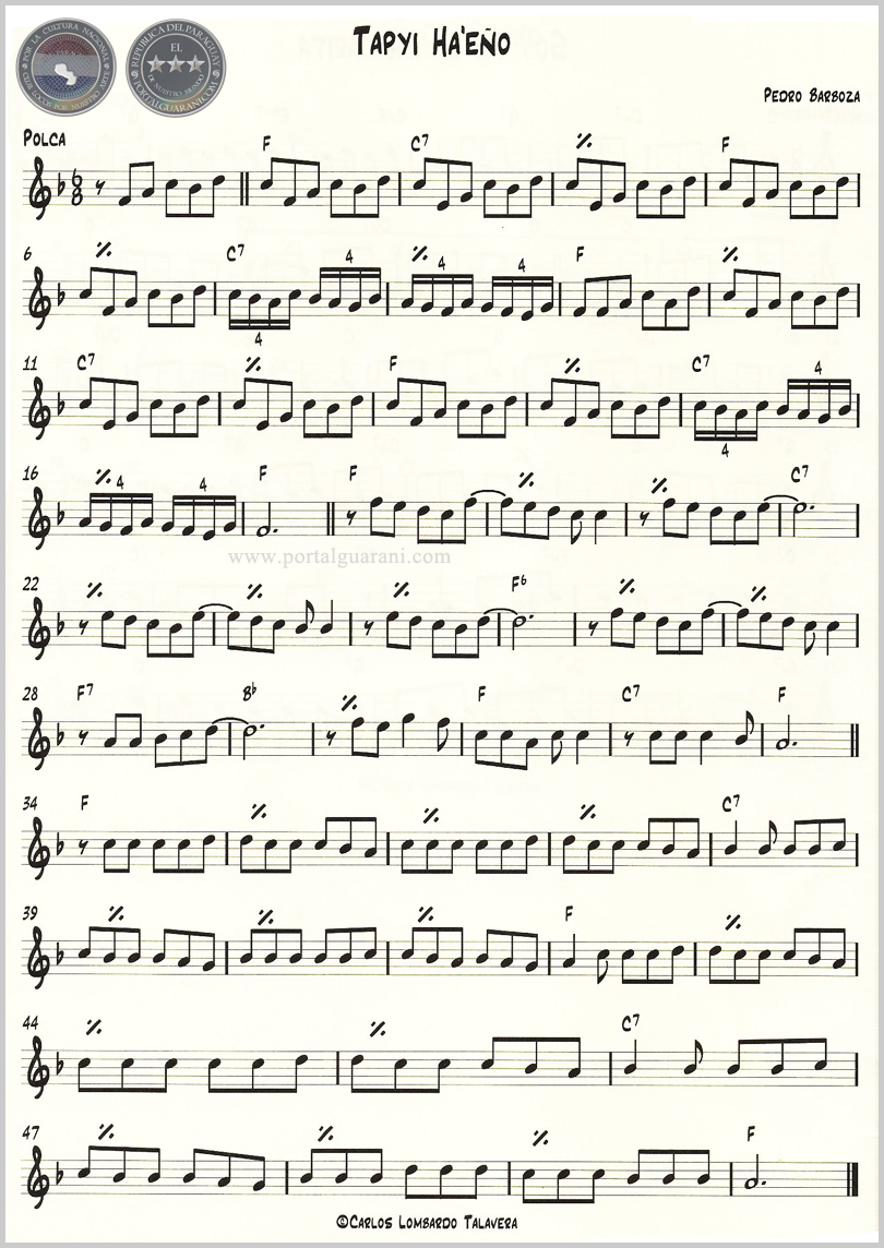 TAPYI HA'EÑO (PARTITURA) - POLCA DE PEDRO BARBOZA