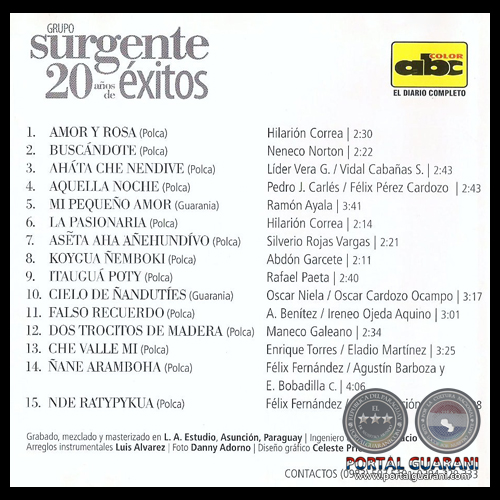 20 AÑOS DE ÉXITOS - GRUPO SURGENTE - AÑO 2010